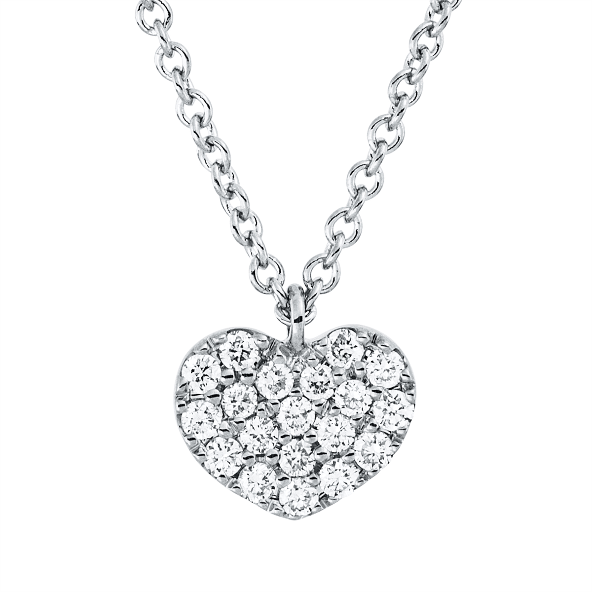 diamond full cut  heart necklace in white gold
