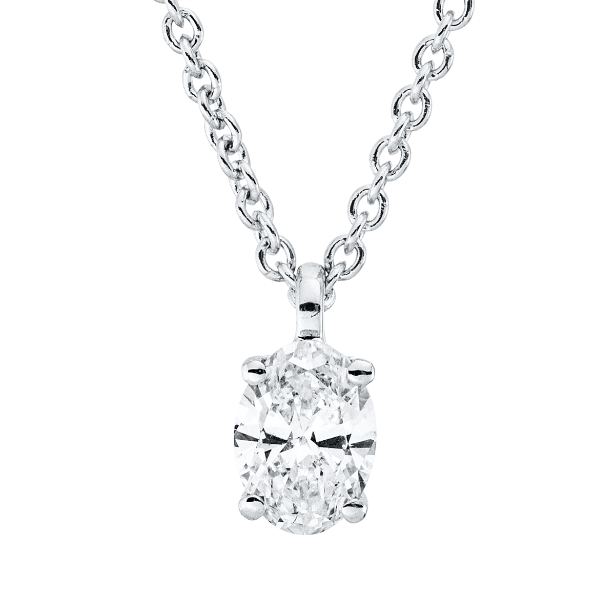 oval  solitaire necklace in white gold
