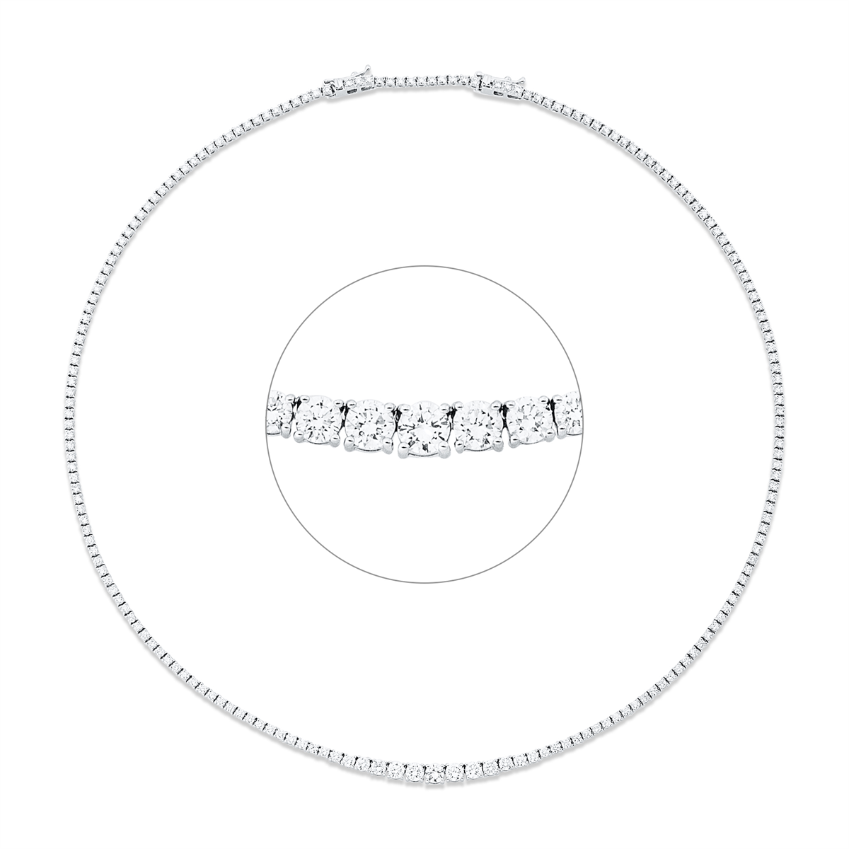 diamond full cut  tennis bracelet necklace in white gold