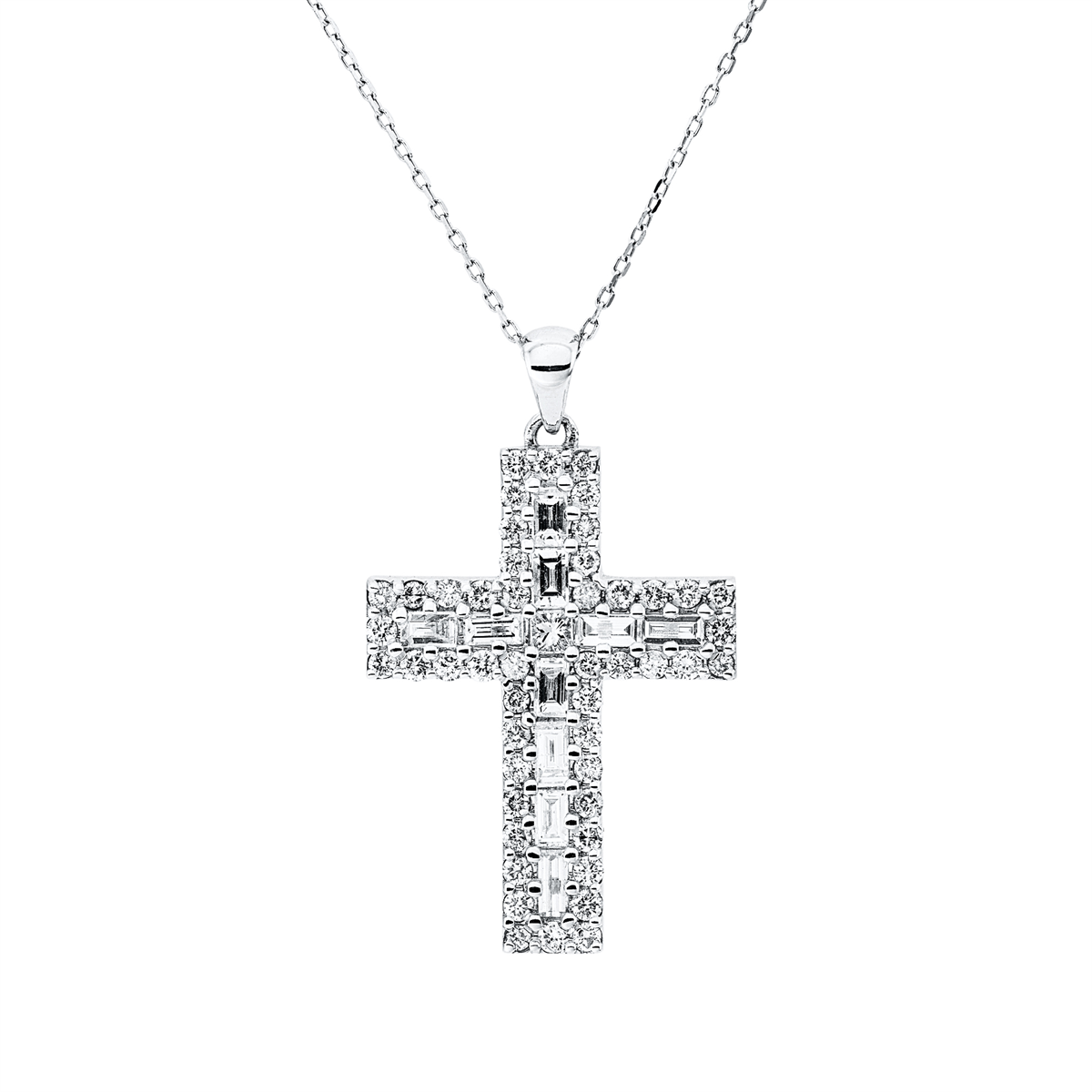 diamond full cut  cross necklace in white gold