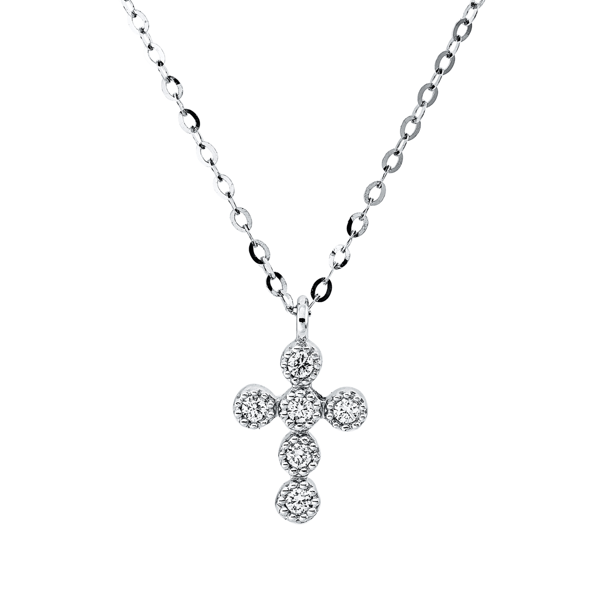 diamond full cut  cross necklace in white gold
