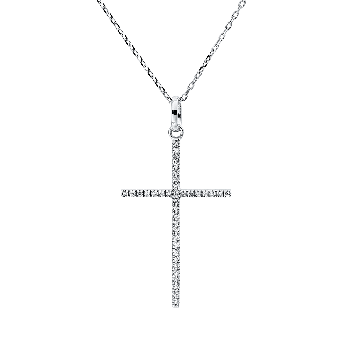 diamond full cut  cross necklace in white gold