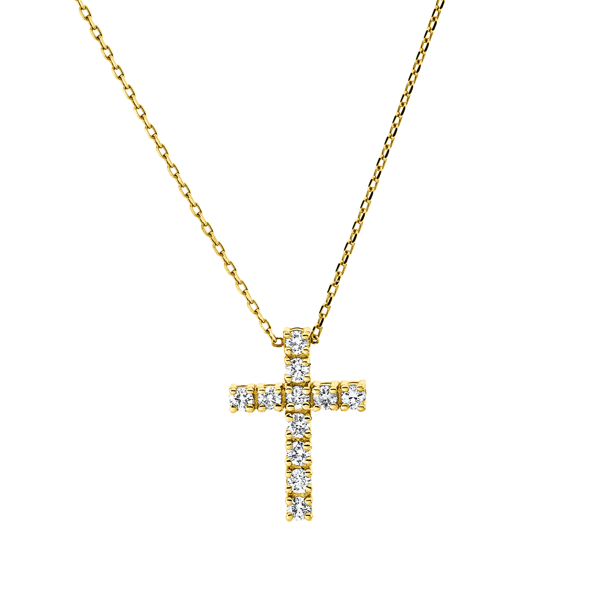 diamond full cut  cross necklace in yellow gold