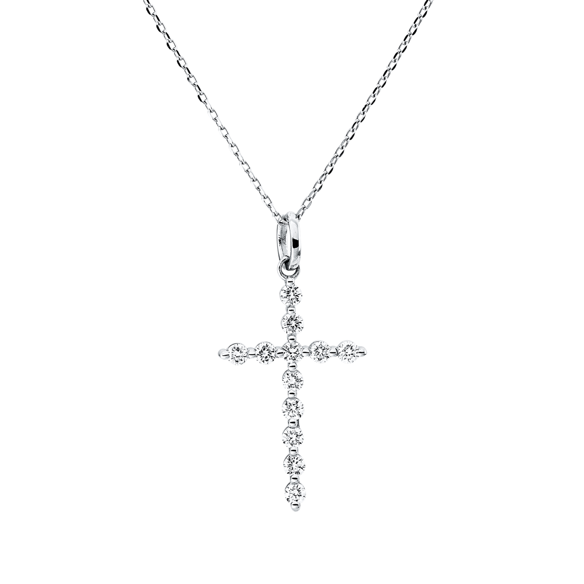diamond full cut  cross necklace in white gold