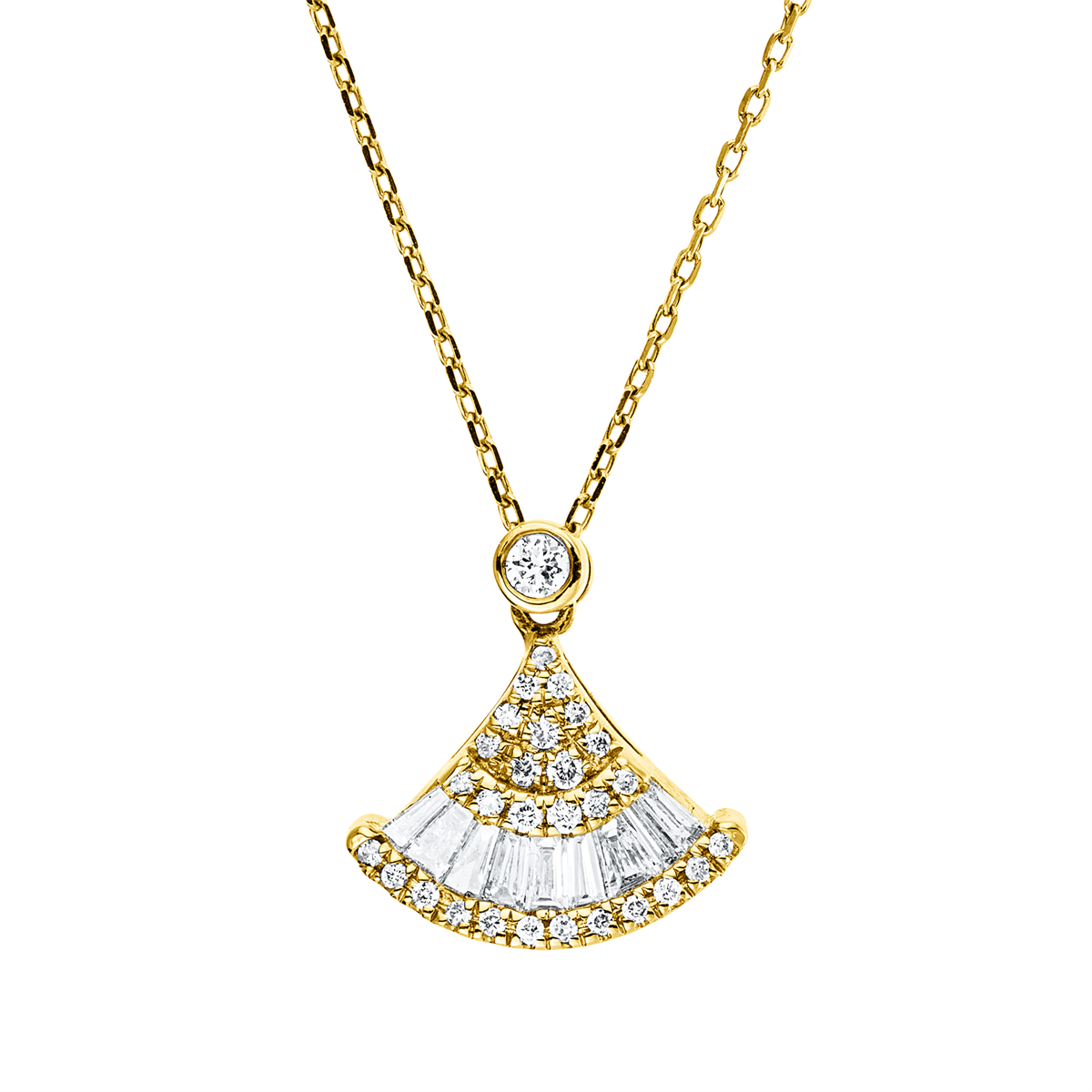 taper  baguette necklace in yellow gold