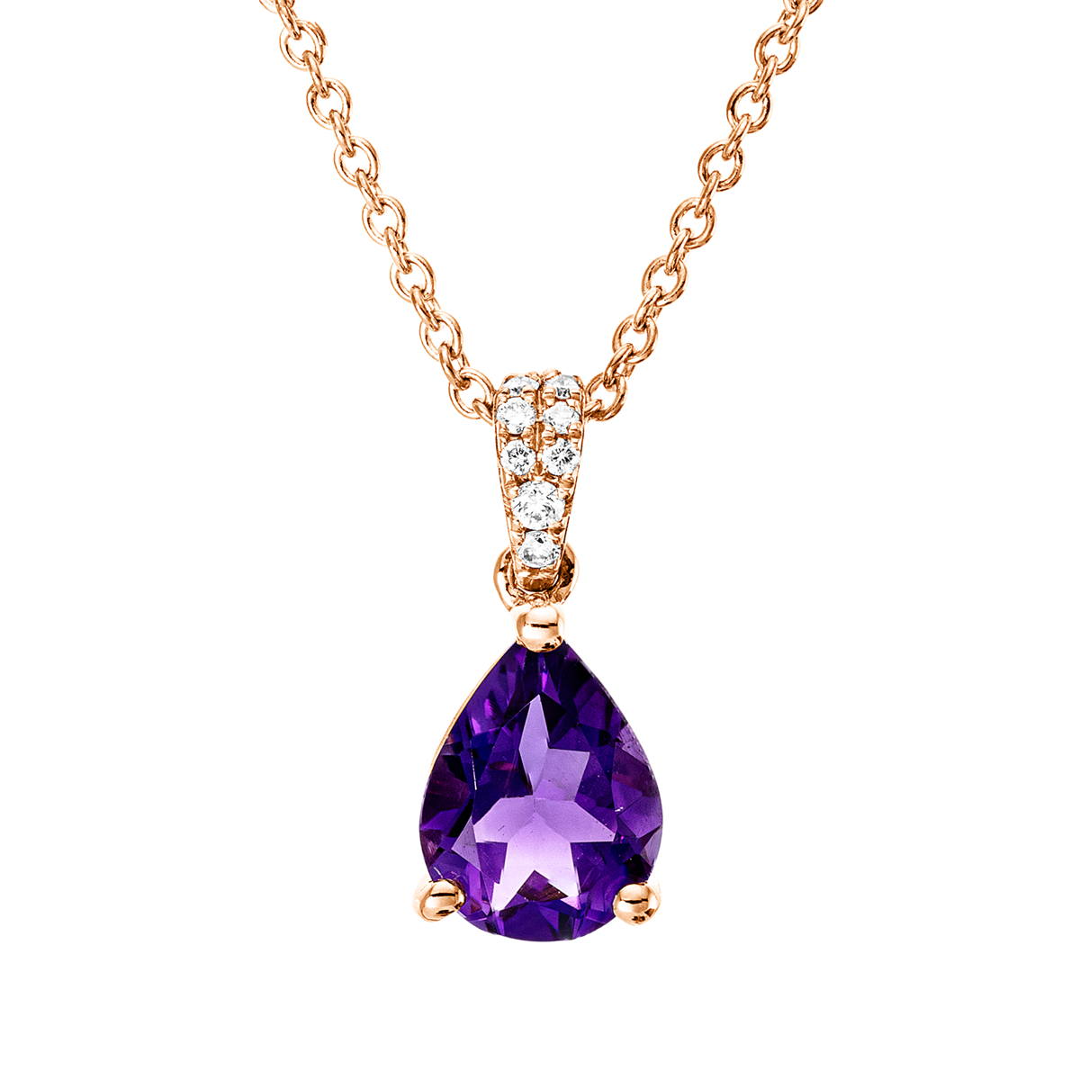 diamond full cut amethyst colored stone fashion necklace in red gold