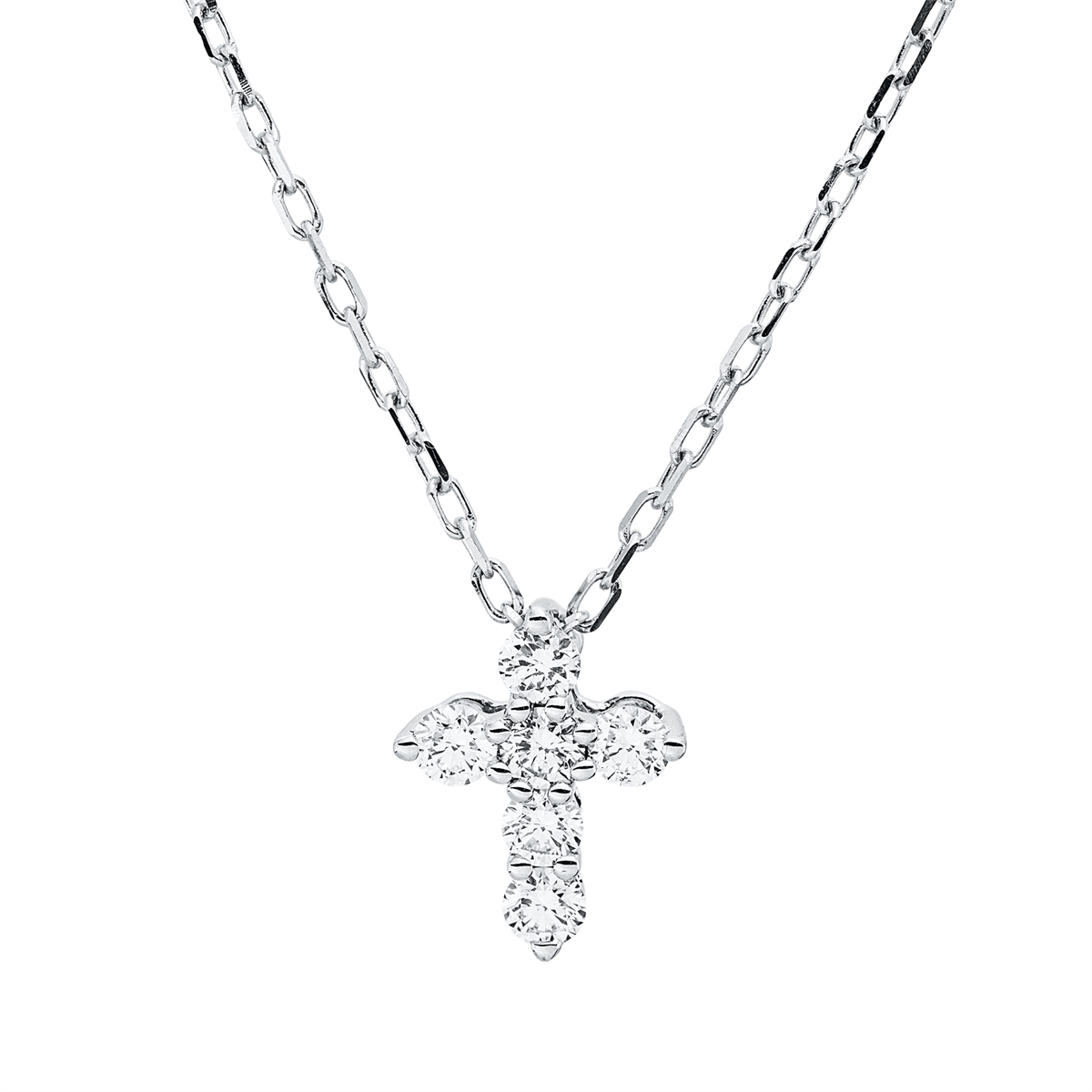 diamond full cut  cross necklace in white gold