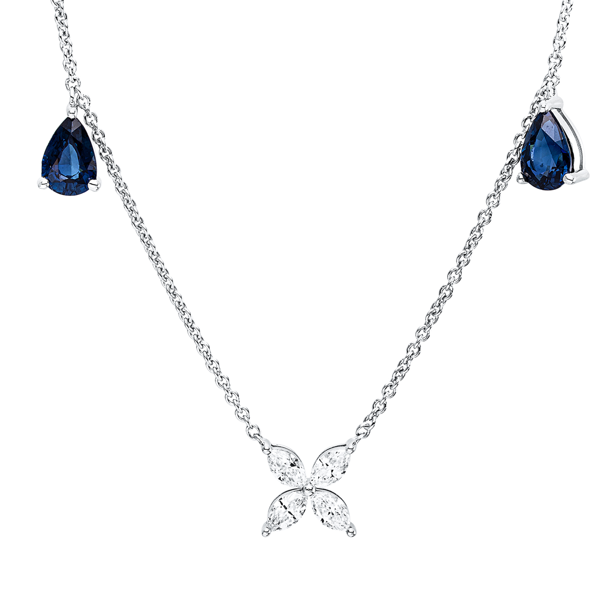 marquise sapphire colored stone classic necklace in white gold