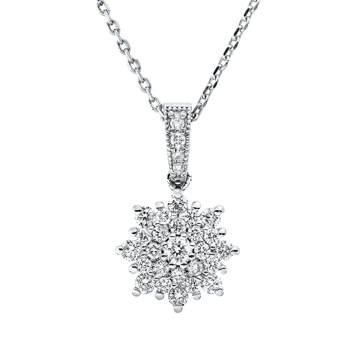 diamond full cut  illusion classic necklace in white gold