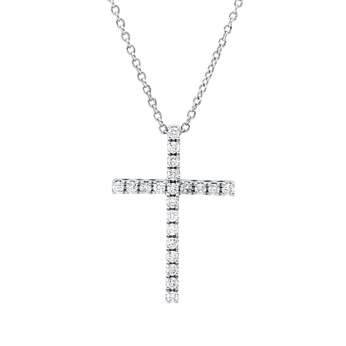 diamond full cut  cross necklace in white gold