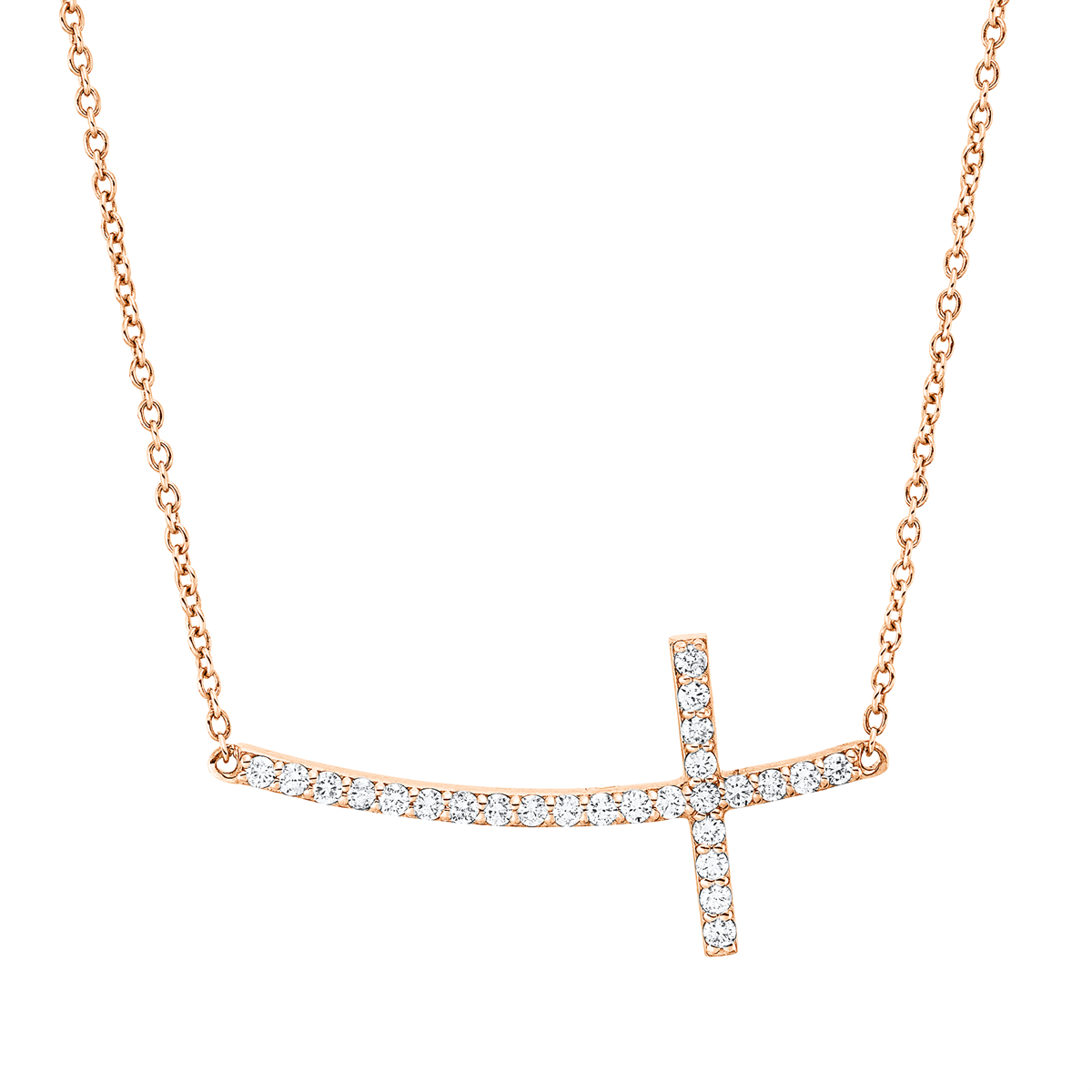 diamond full cut  cross necklace in red gold