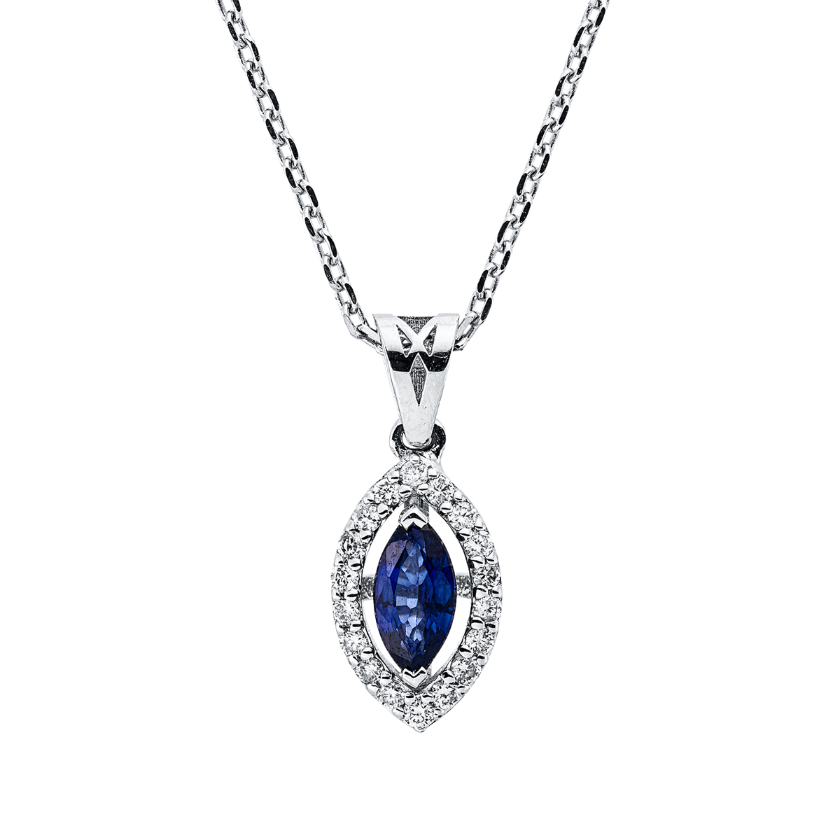 diamond full cut sapphire colored stone classic necklace in white gold