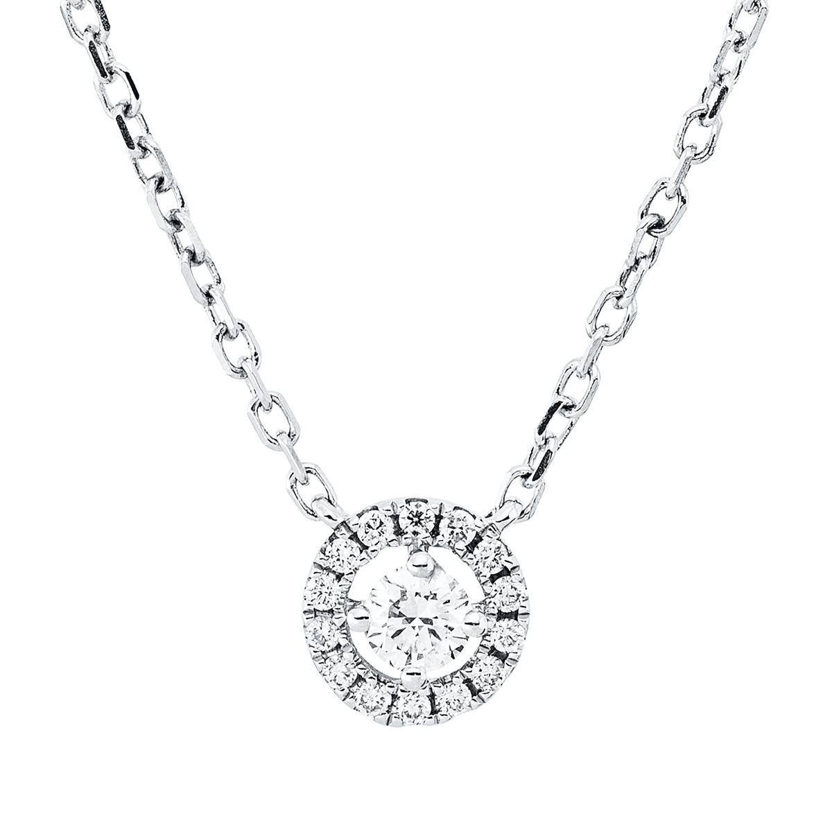 diamond full cut  solitaire with accent stones necklace in white gold