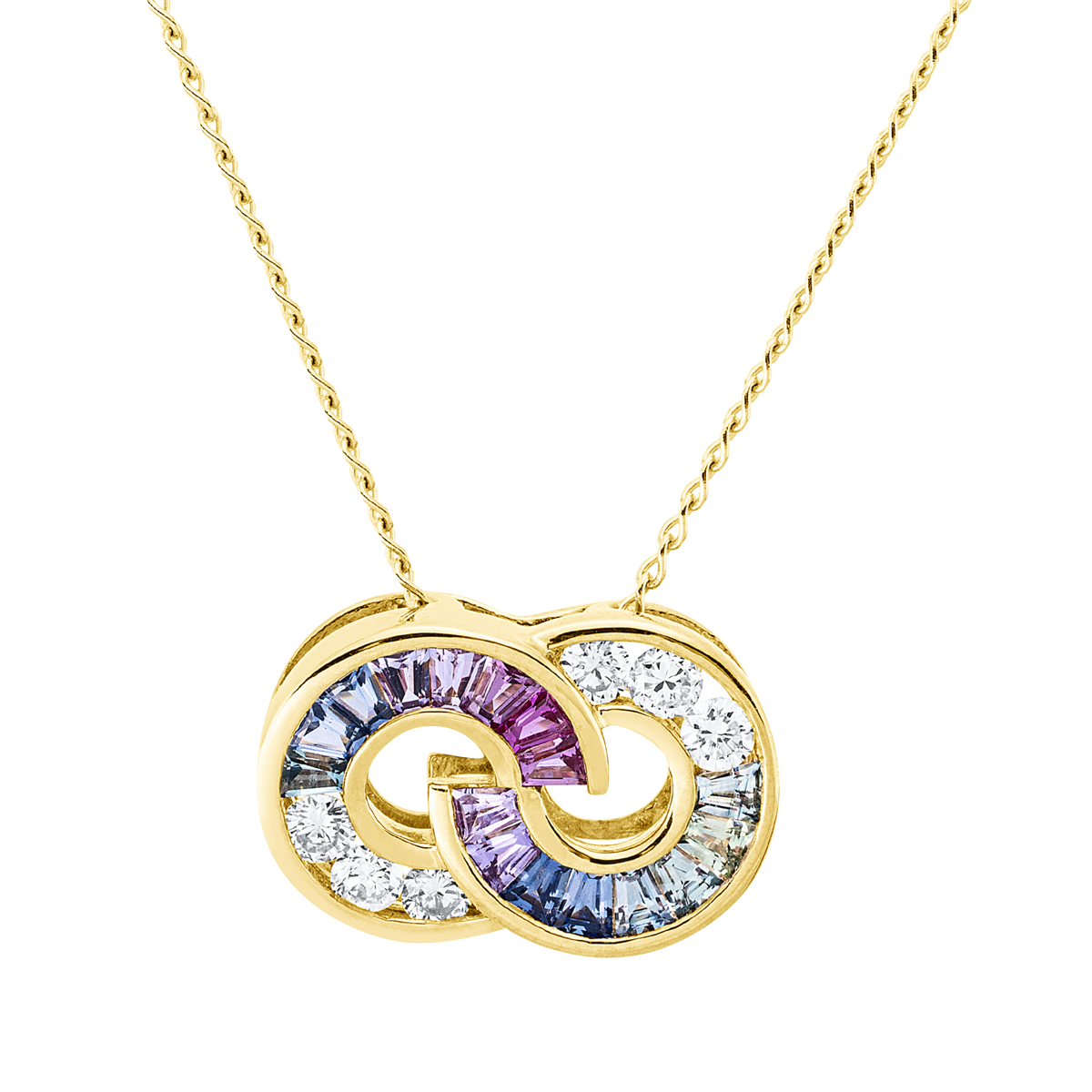diamond full cut sapphire colored stone classic necklace in yellow gold