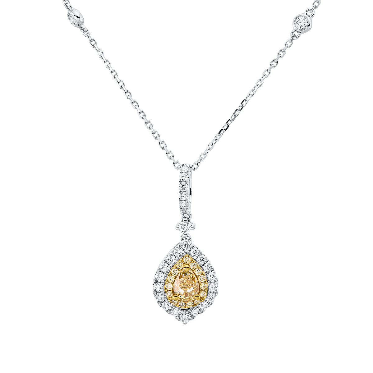 diamond full cut  fancy colored diamond necklace in white gold / yellow gold
