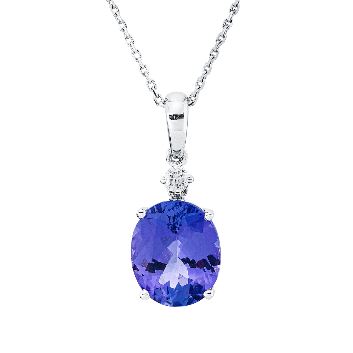 diamond full cut tanzanite colored stone classic necklace in white gold