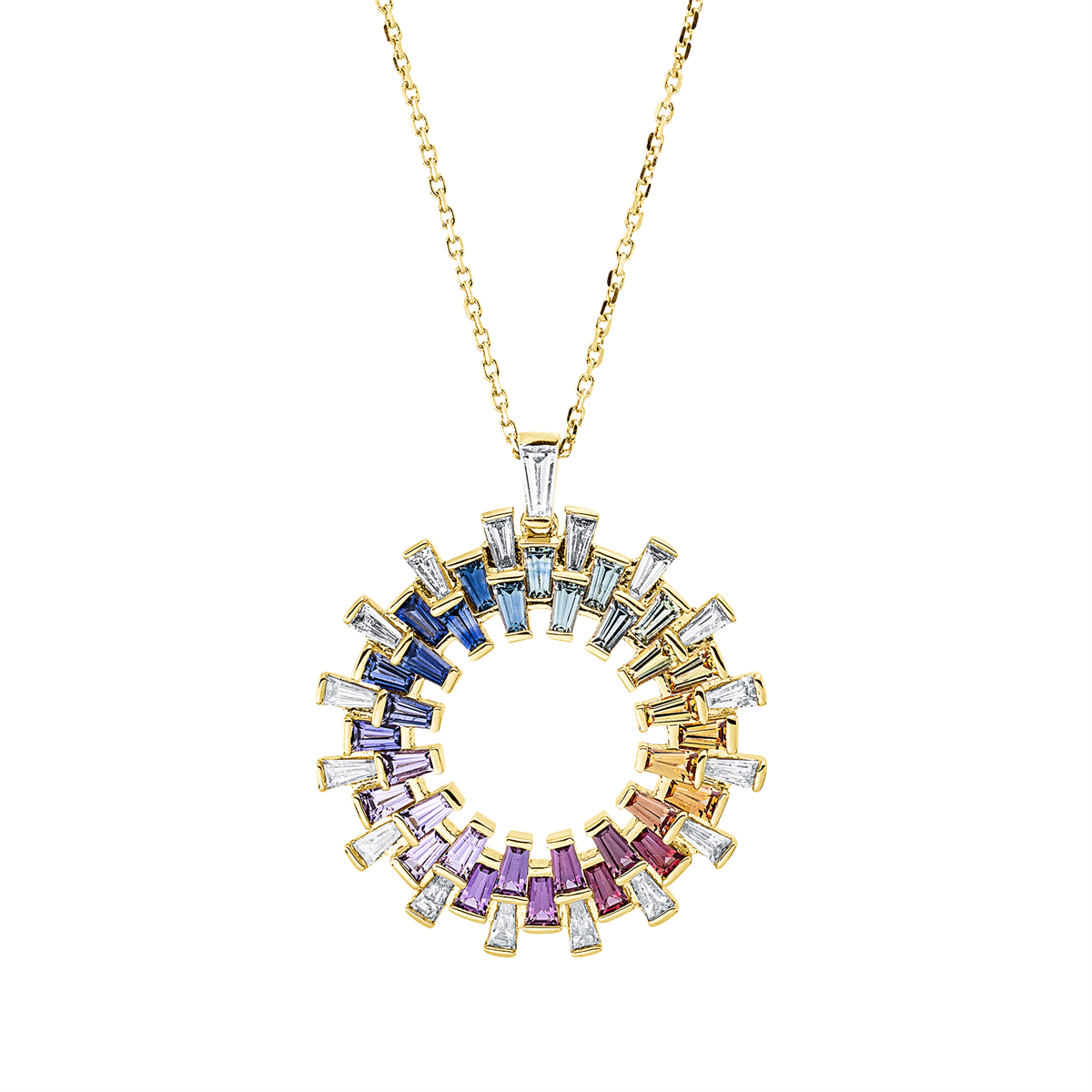 taper sapphire rainbow & multicolor necklace in yellow gold