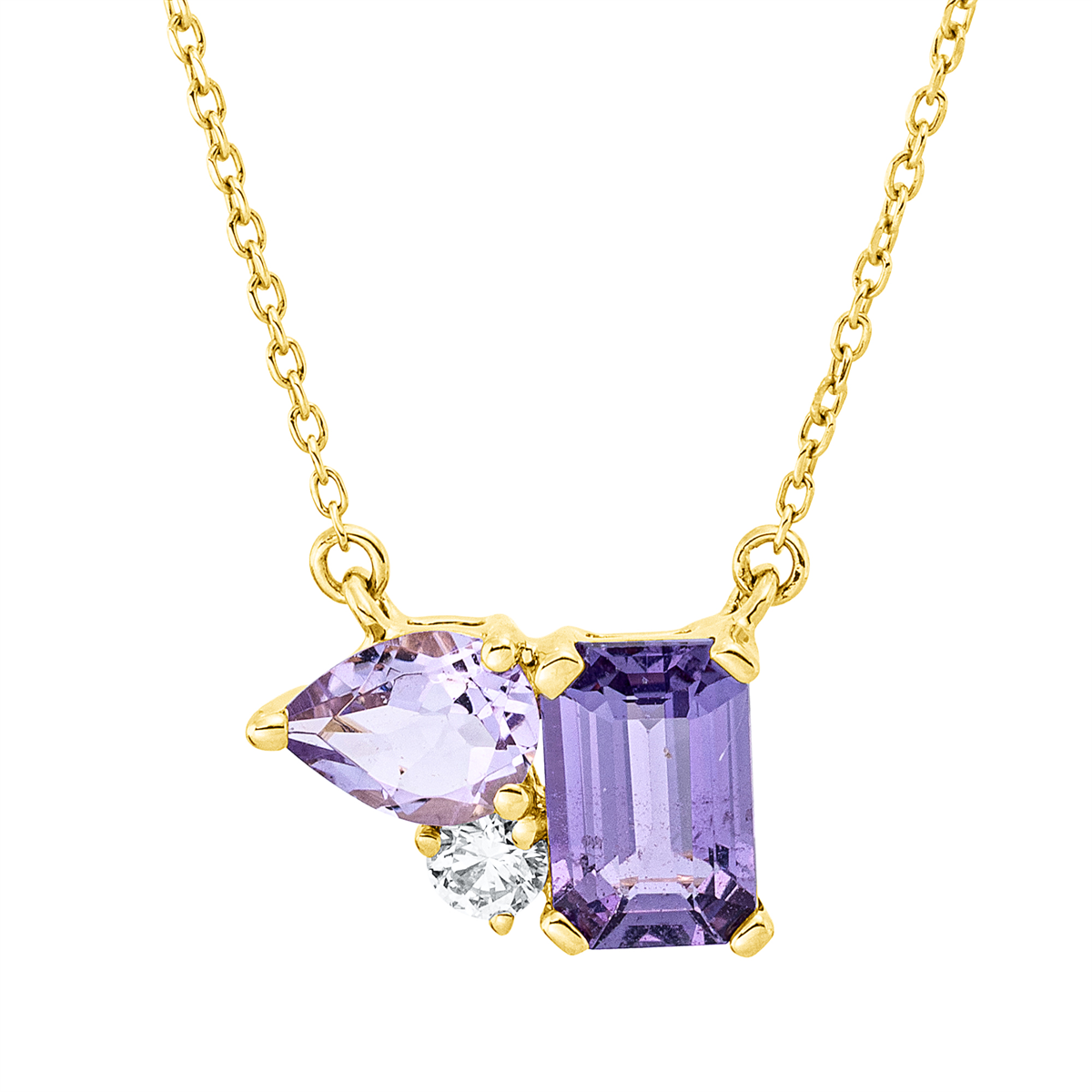 diamond full cut amethyst colored stone classic necklace in yellow gold