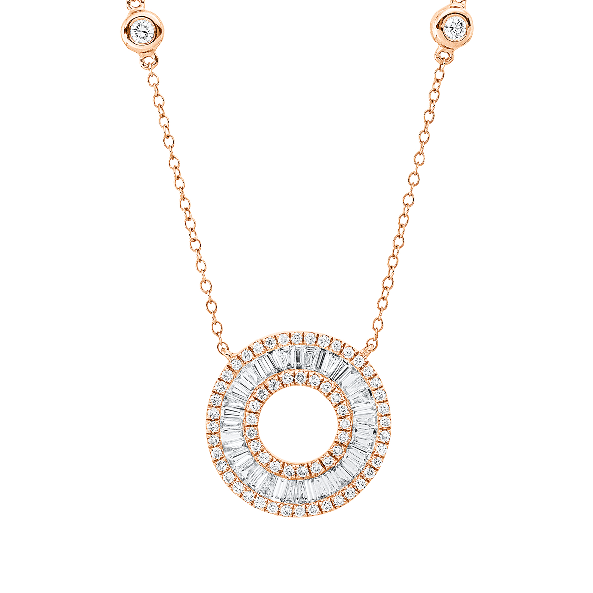 diamond full cut  baguette necklace in red gold