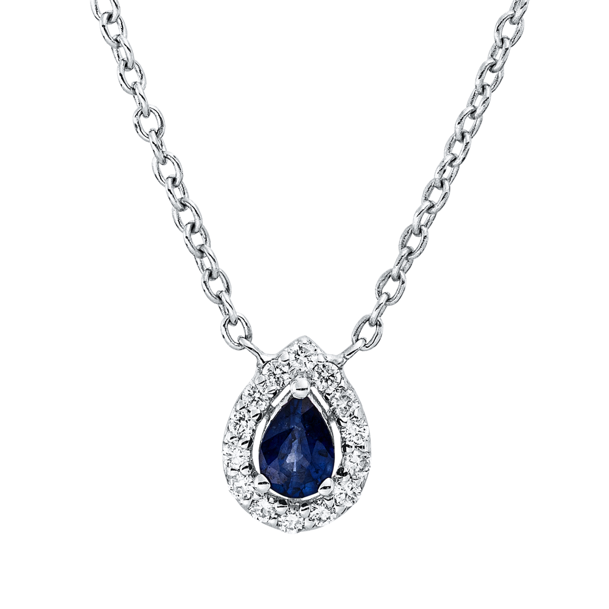 diamond full cut sapphire colored stone classic necklace in white gold