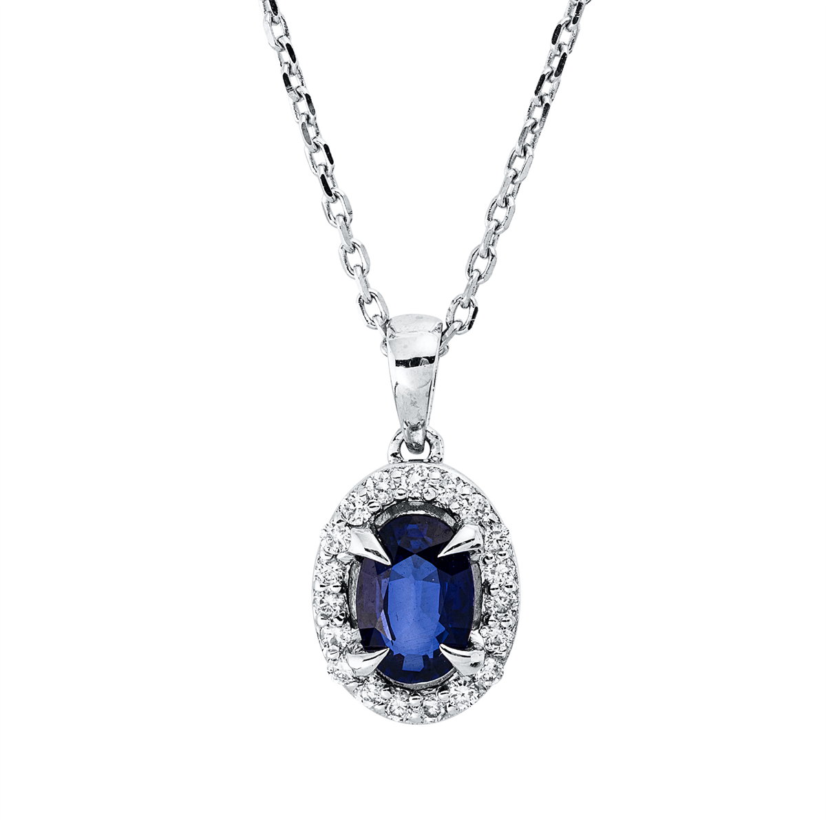 diamond full cut sapphire colored stone classic necklace in white gold