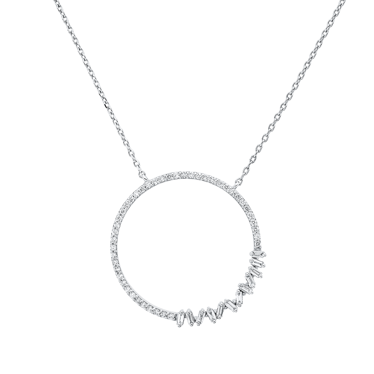 diamond full cut  baguette necklace in white gold