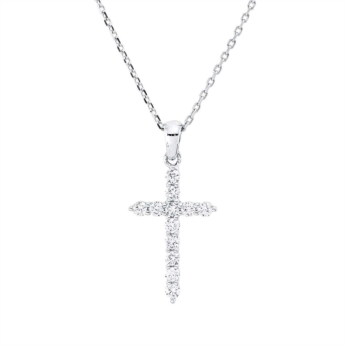 diamond full cut  cross necklace in white gold