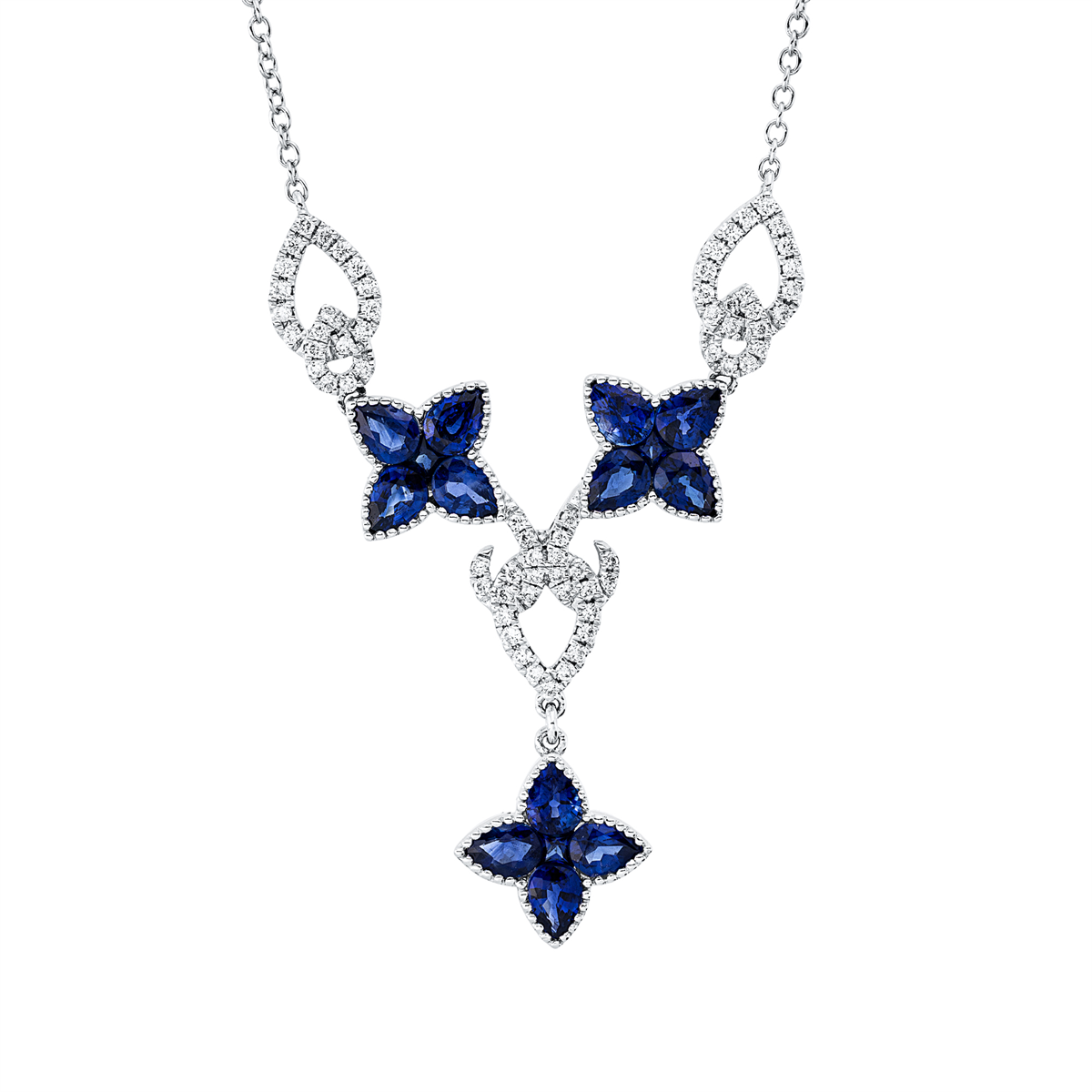 diamond full cut sapphire colored stone classic necklace in white gold