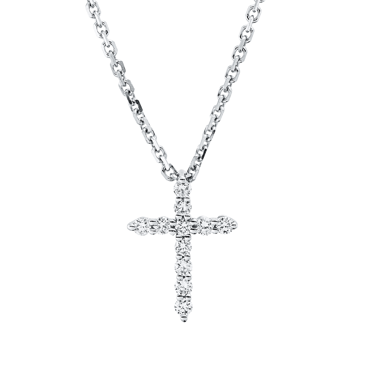 diamond full cut  cross necklace in white gold
