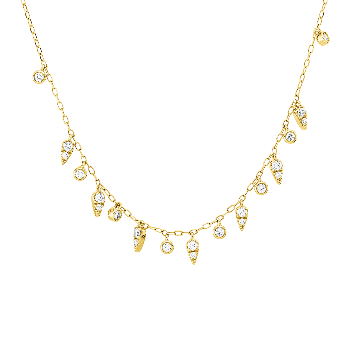 diamond full cut  modern woman necklace in yellow gold
