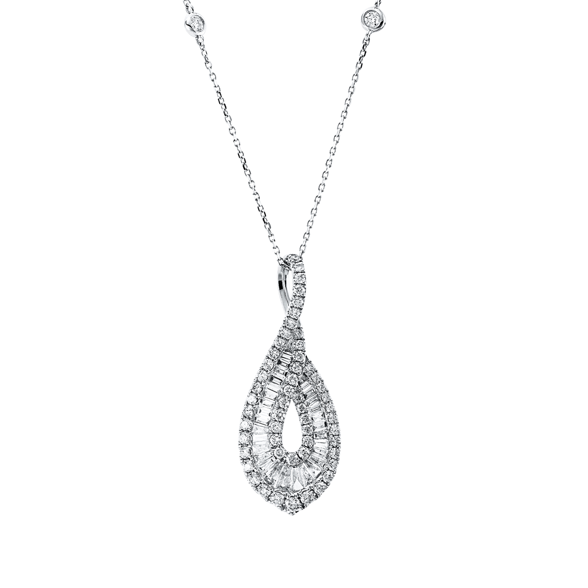 taper  baguette necklace in white gold