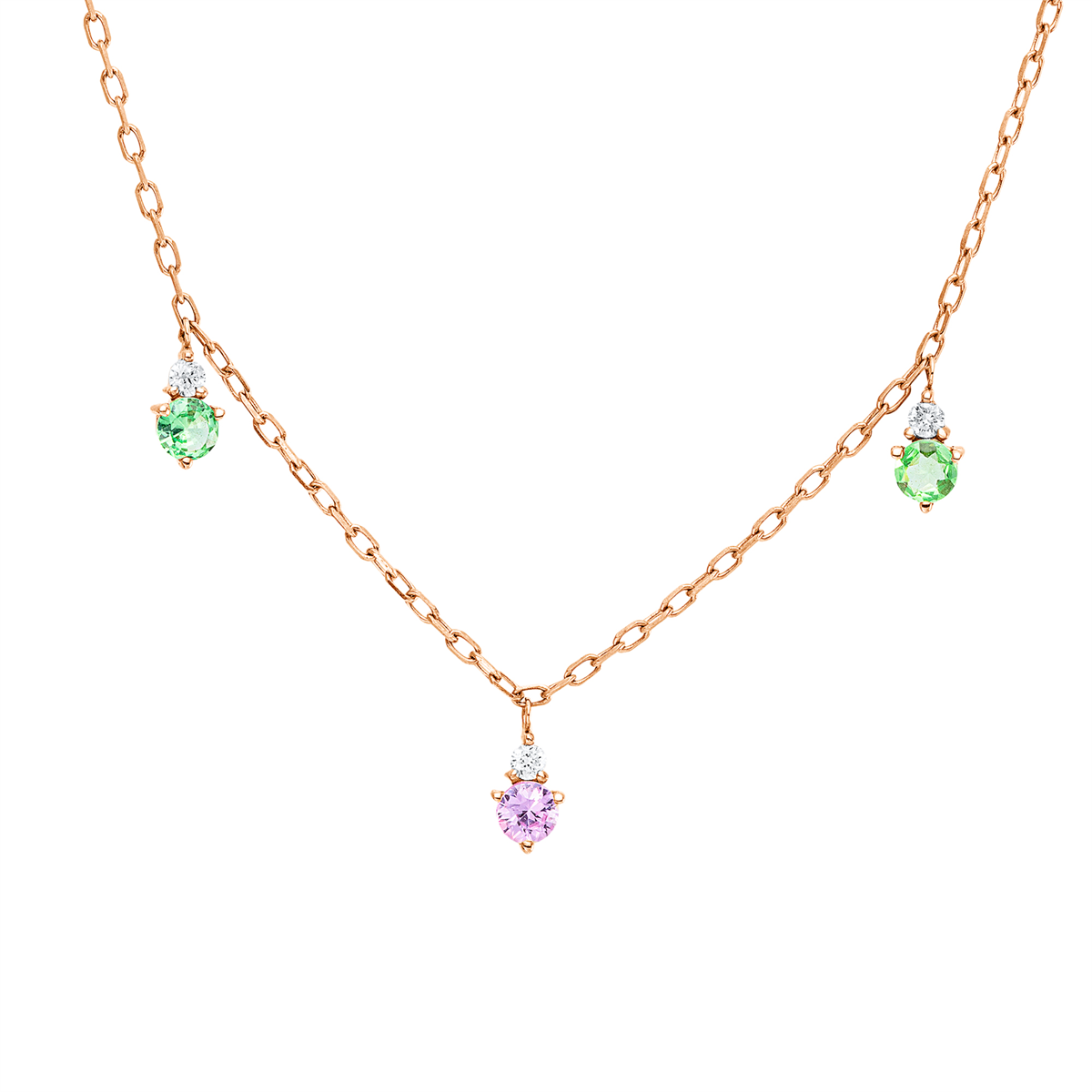 diamond full cut sapphire colored stone classic necklace in red gold