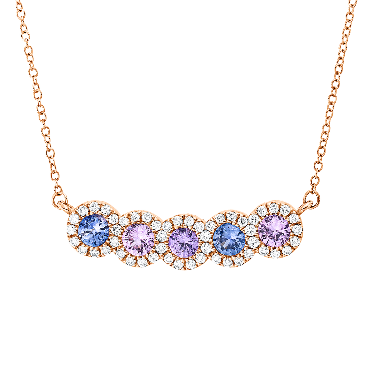 diamond full cut sapphire colored stone classic necklace in red gold