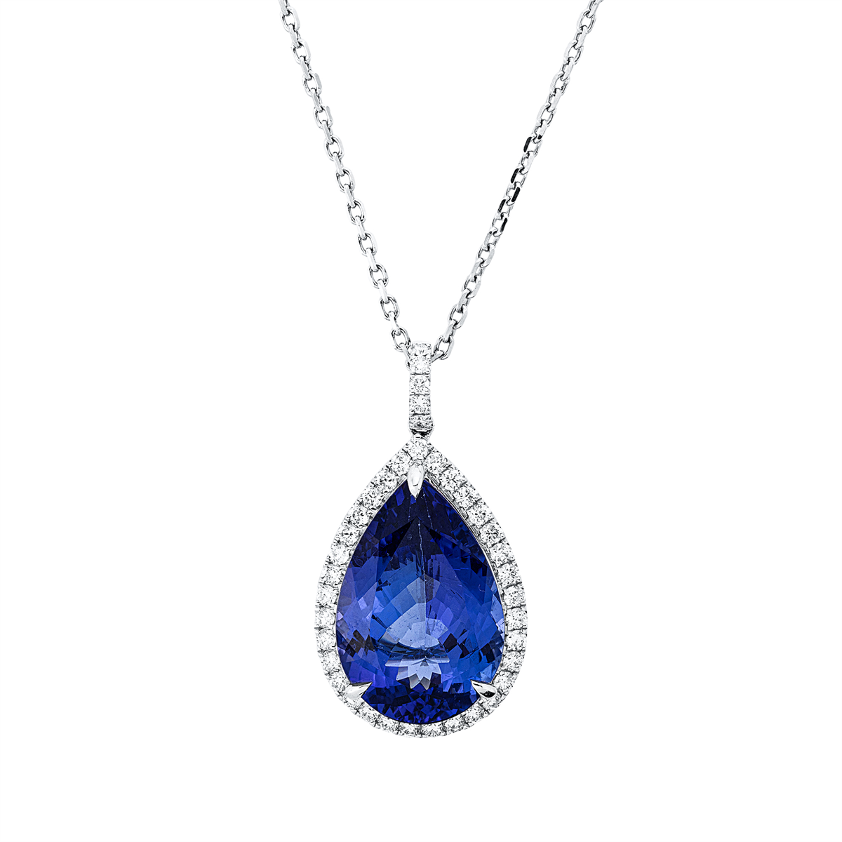 diamond full cut tanzanite colored stone classic necklace in white gold
