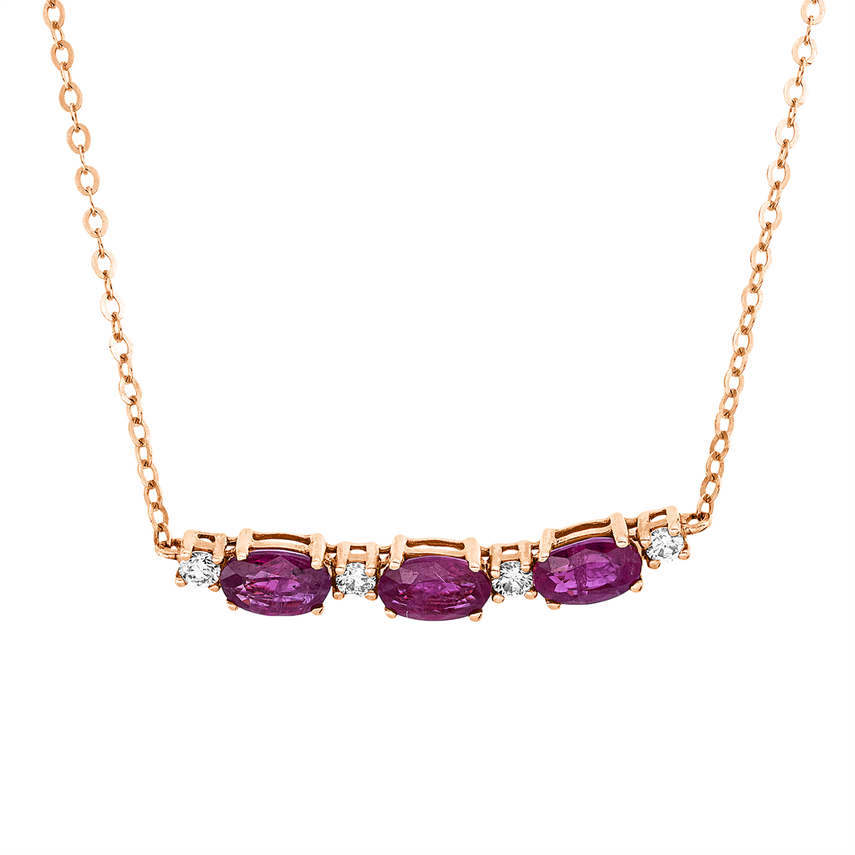 diamond full cut ruby colored stone classic necklace in red gold