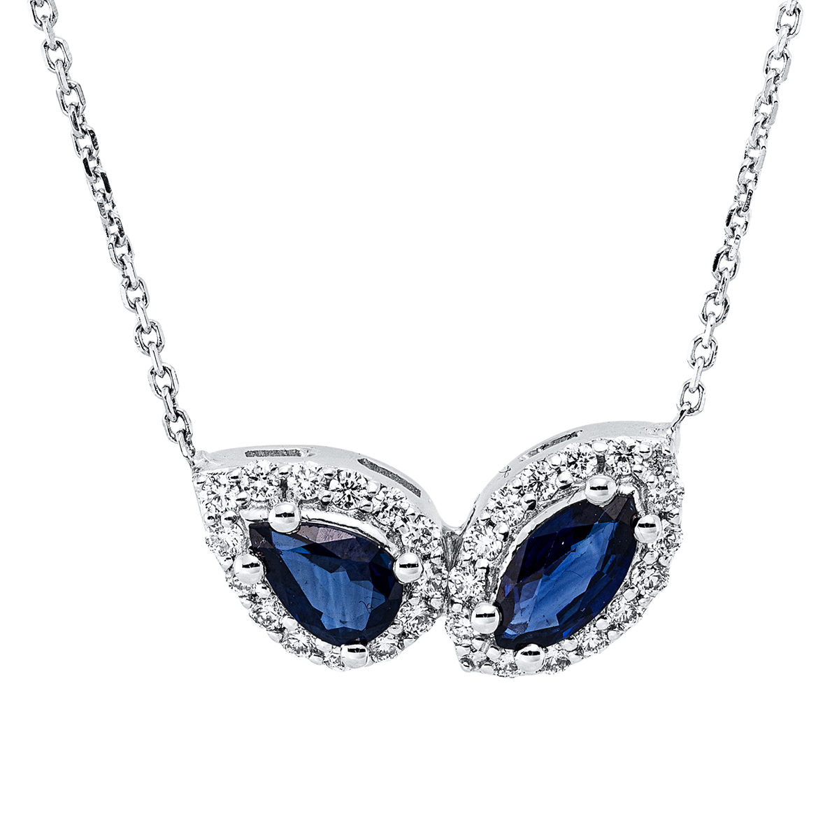 diamond full cut sapphire colored stone classic necklace in white gold