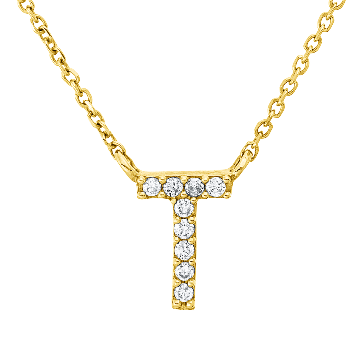 diamond full cut  letter necklace in yellow gold