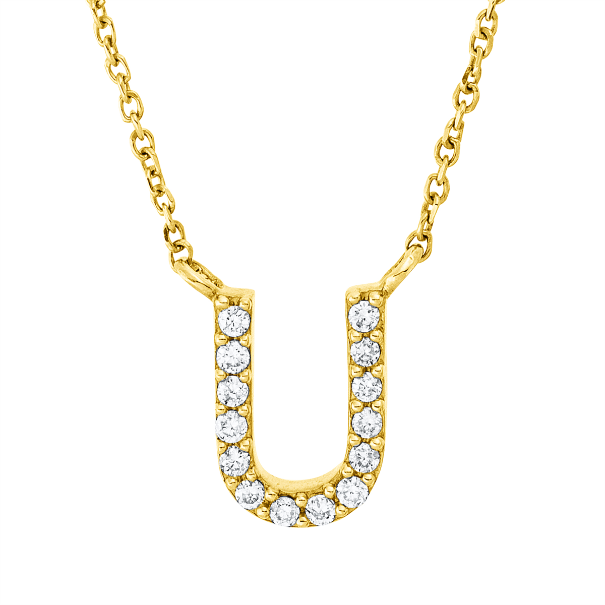 diamond full cut  letter necklace in yellow gold