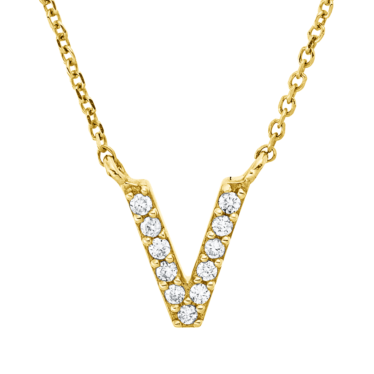 diamond full cut  letter necklace in yellow gold