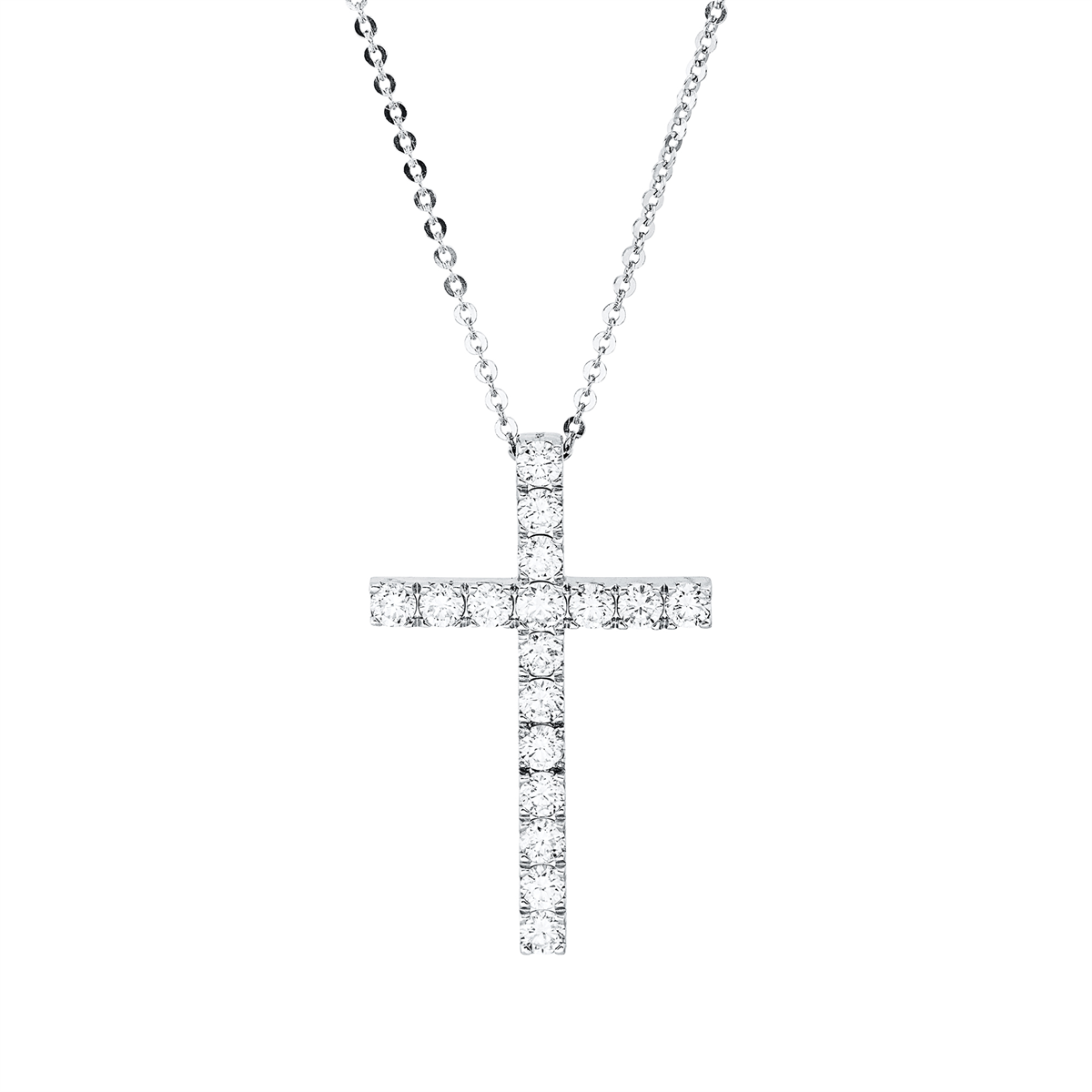 diamond full cut  cross necklace in white gold