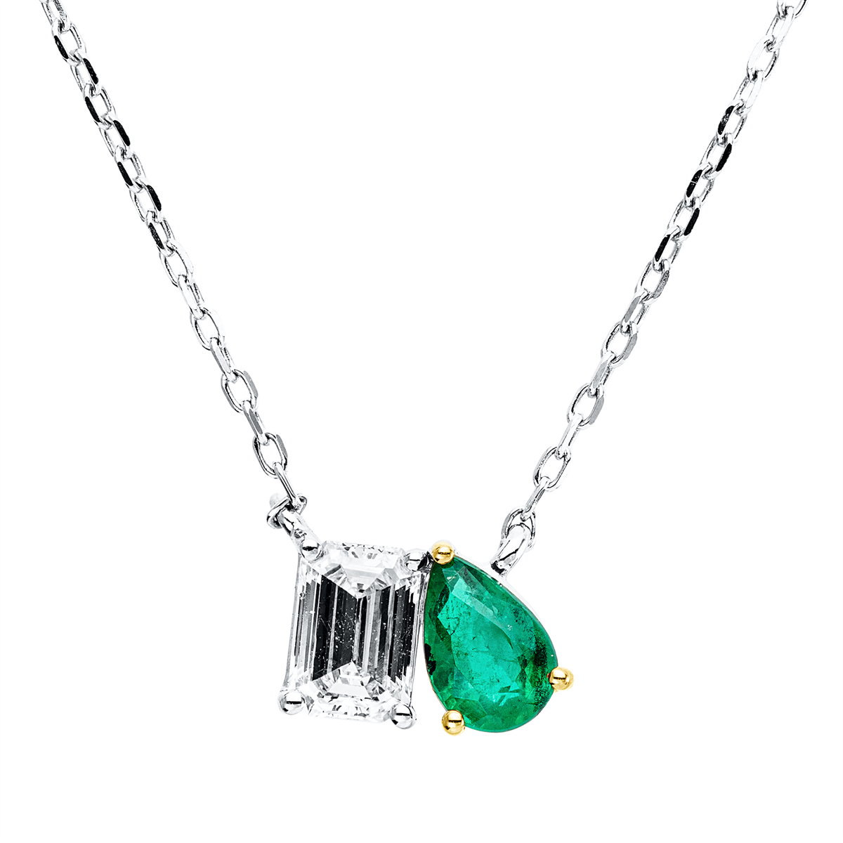 emerald cut emerald colored stone classic necklace in white gold