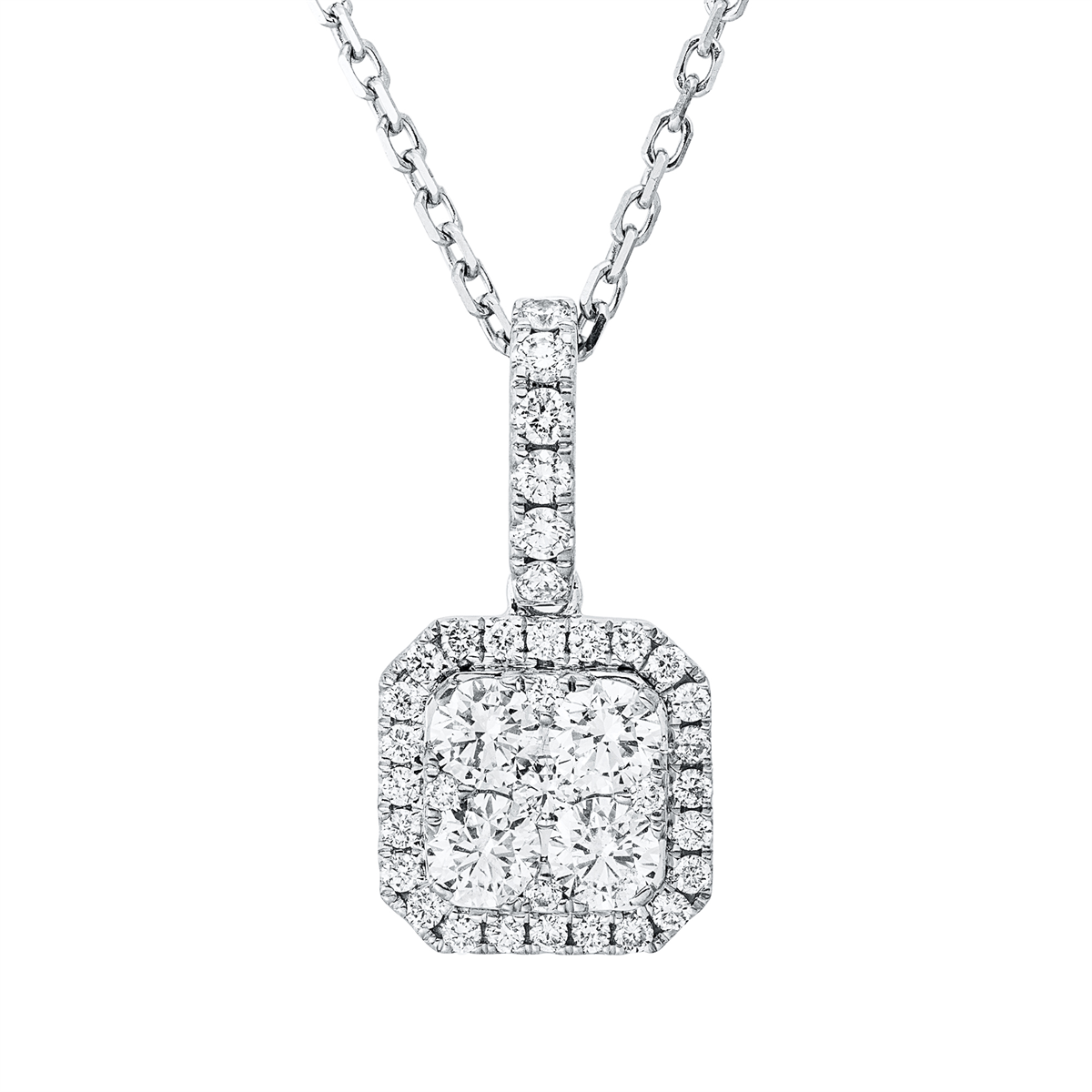 diamond full cut  illusion classic necklace in white gold