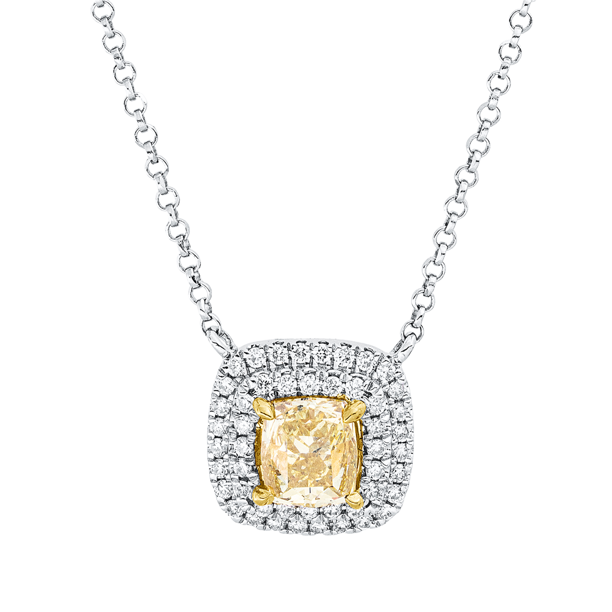 diamond full cut  fancy colored diamond necklace in white gold / yellow gold