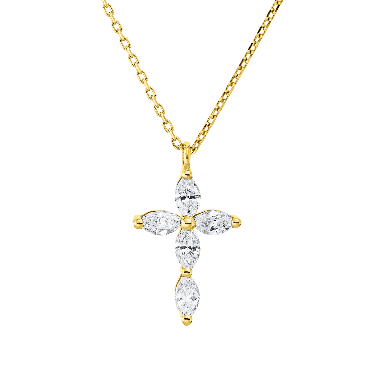 marquise  cross necklace in yellow gold