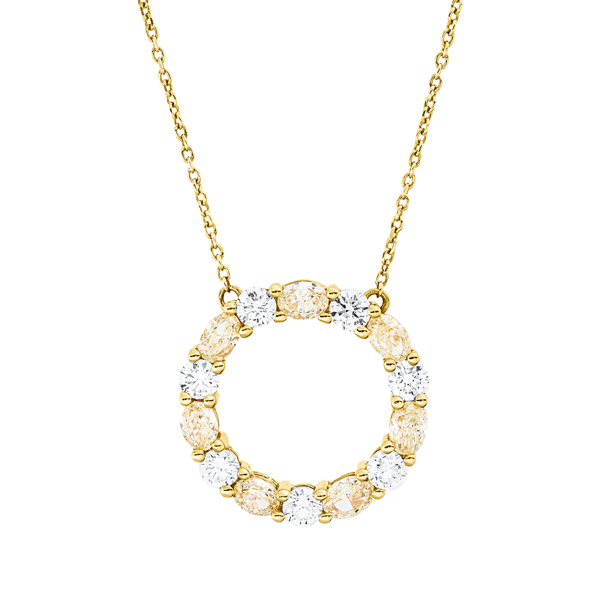 diamond full cut  fancy colored diamond necklace in yellow gold
