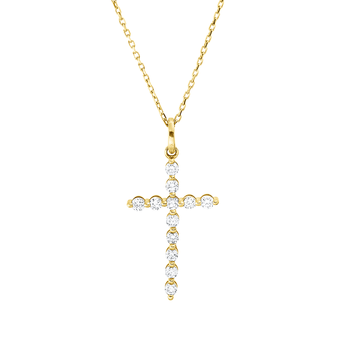 diamond full cut  cross necklace in yellow gold