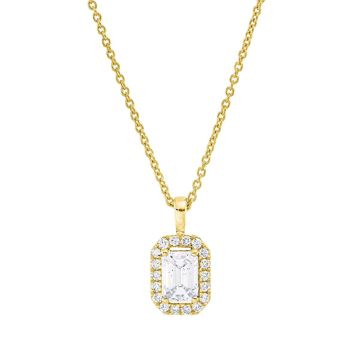 diamond full cut  baguette illusion necklace in yellow gold