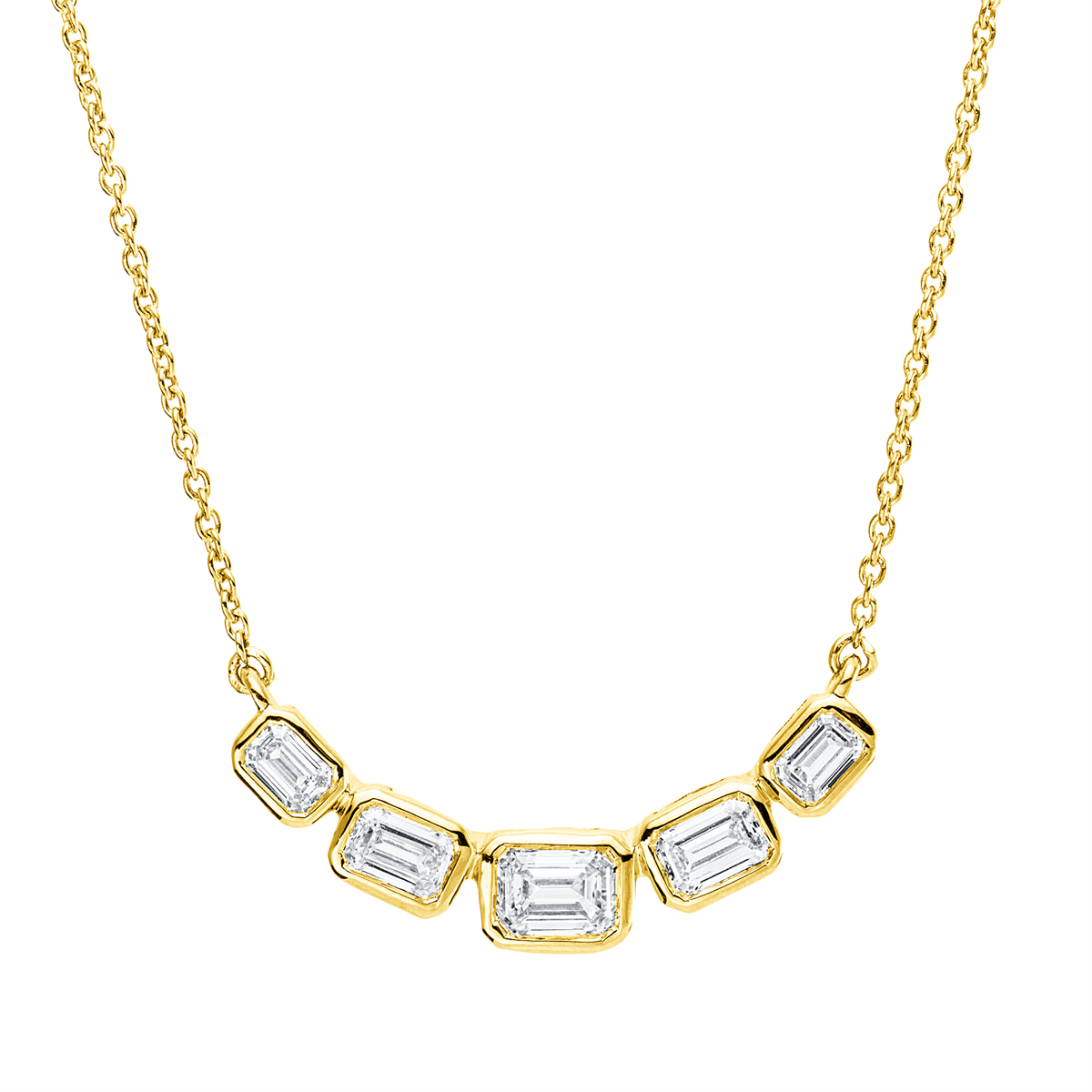 emerald cut  baguette necklace in yellow gold