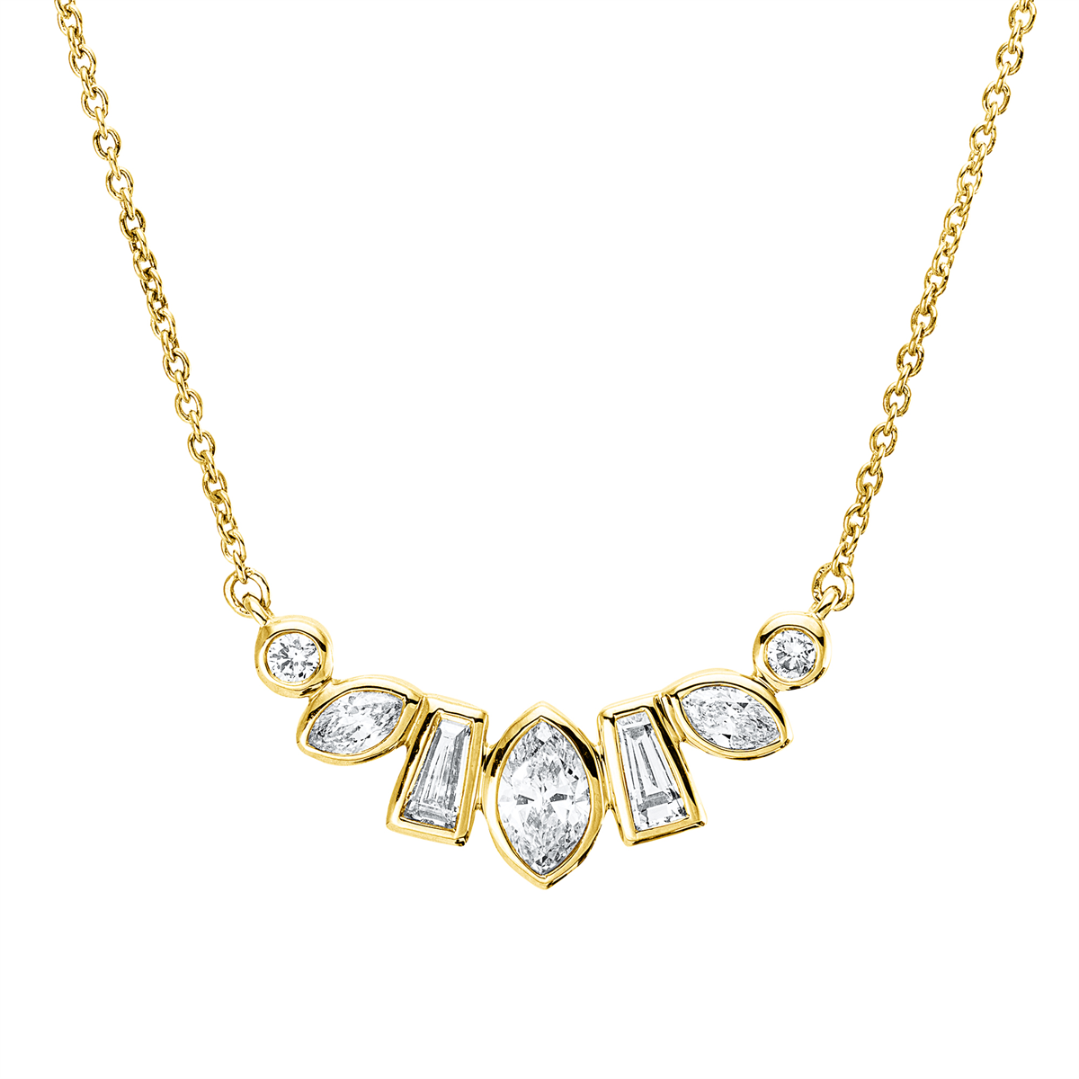 diamond full cut  modern woman necklace in yellow gold