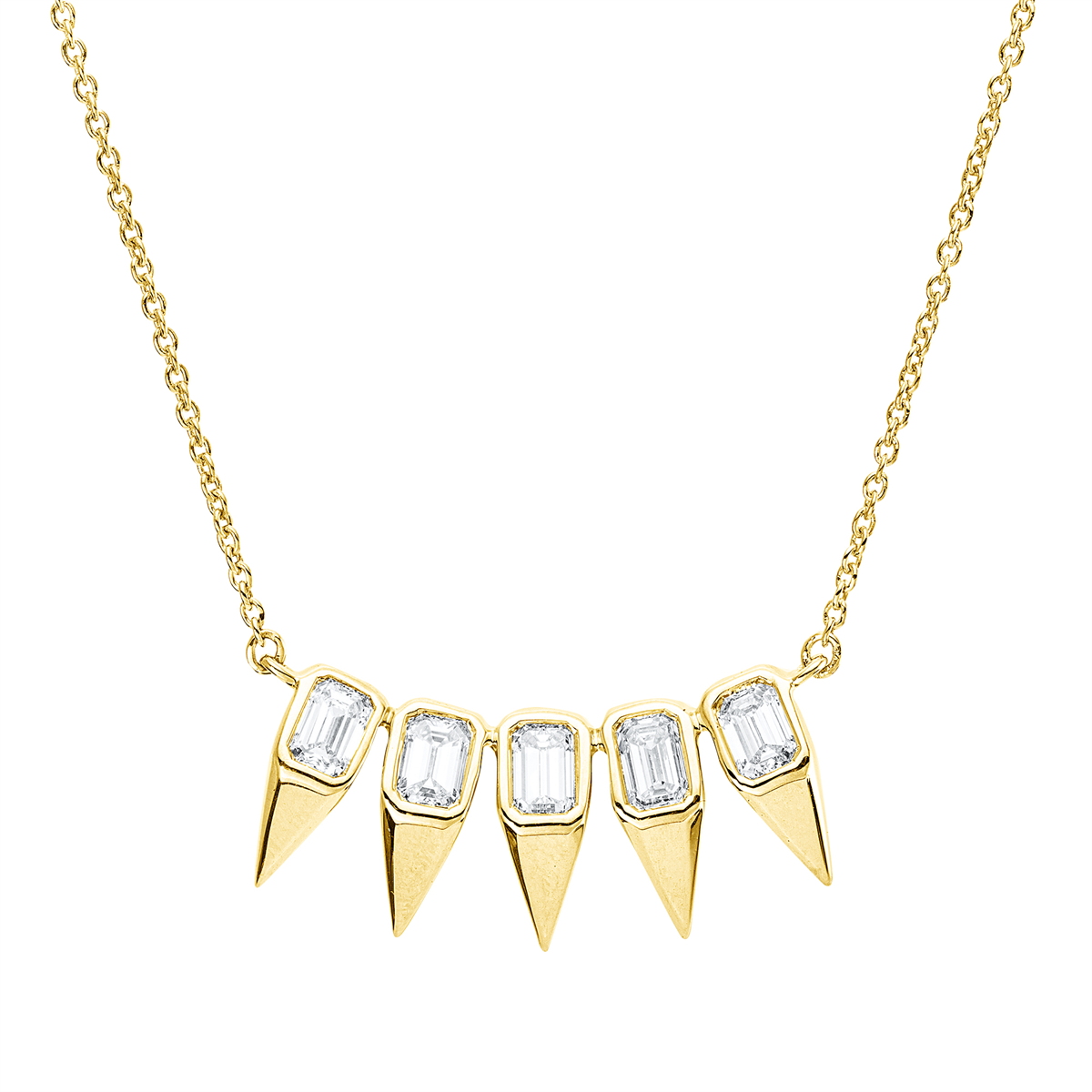 emerald cut  baguette necklace in yellow gold
